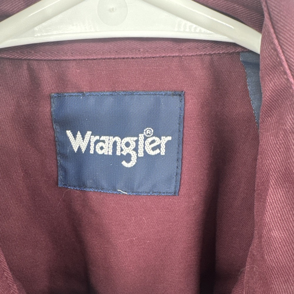Vintage Wrangler Brushpopper Pearl Snap Western Shirt Maroon Medium Thick Cotton - Picture 4 of 10